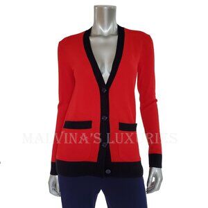 GUCCI SWEATER CASHMERE WOOL RED BLACK CLASSIC CARDIGAN sz XS EXTRA SMALL